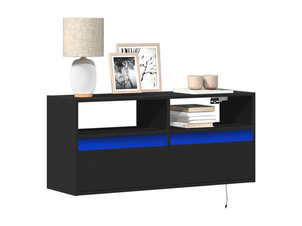 Wall-mounted TV unit with Vertcherères LED lighting, black, 100x31x45 cm
