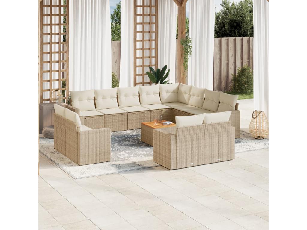 13-piece beige resin wicker garden furniture set with cushions