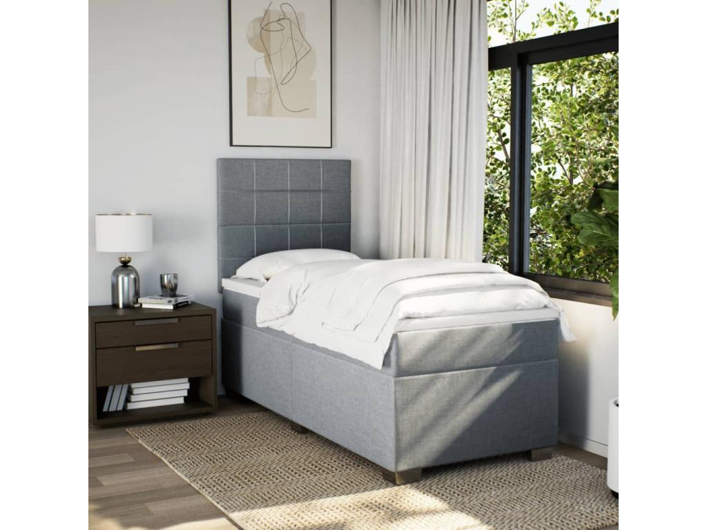 Meublita bed base with light grey mattress 100x200cm fabric
