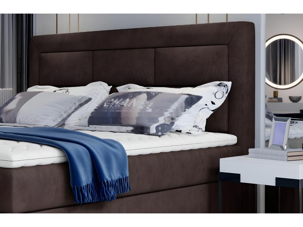 Complete box spring set including headboard, bed base, mattress, and mattress topper by Meublita - luxury chocolate fabric - 160x200 cm
