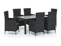 7-piece outdoor lounge set with cushions, black woven resin