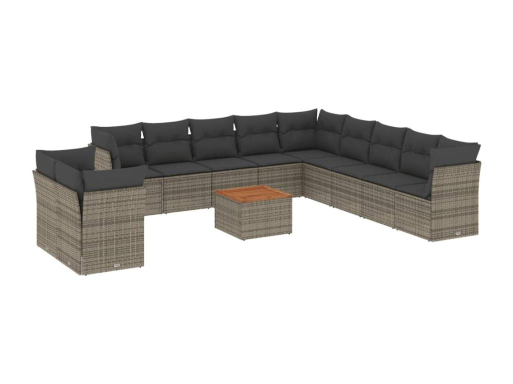 Garden furniture set with cushions, 12 pieces, grey woven resin