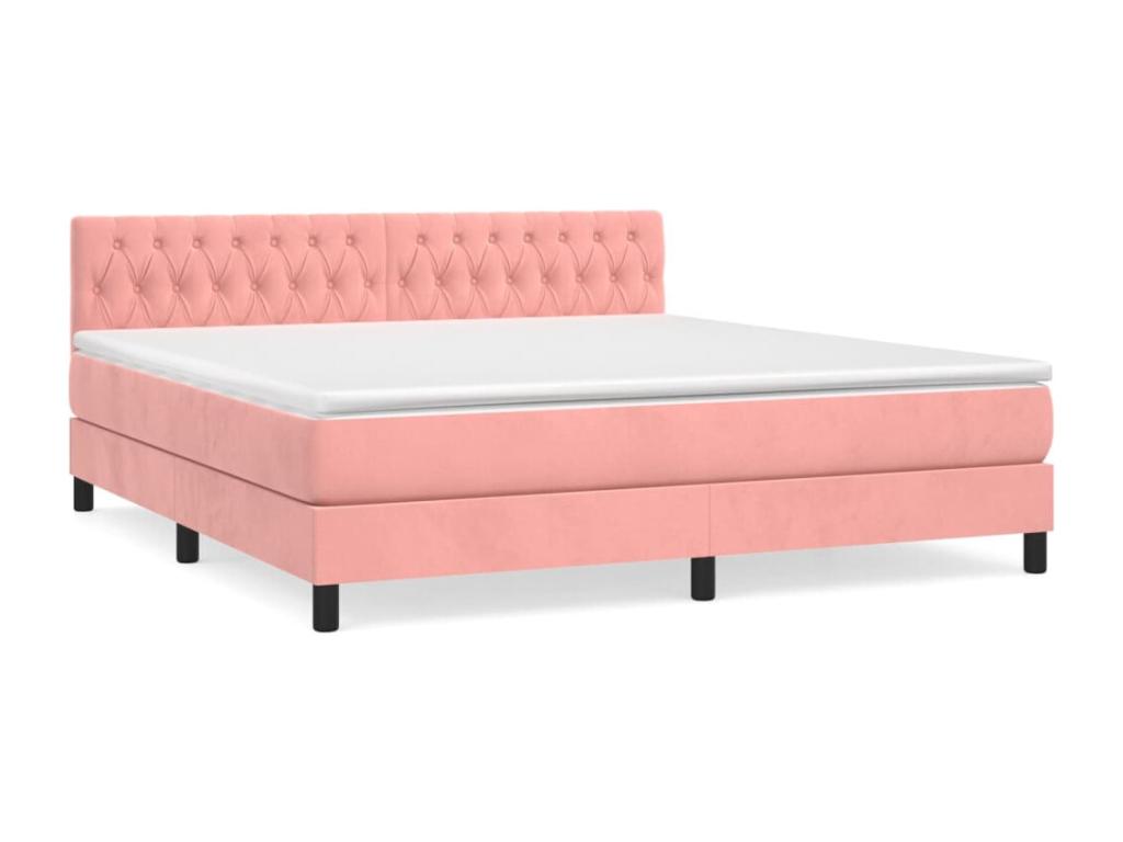 Upholstered bed base with mattress, pink, 180x200 cm, velvet