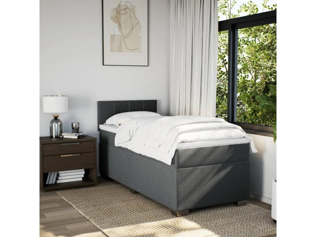 Meublita bed base with mattress, dark grey, 100x200cm, fabric