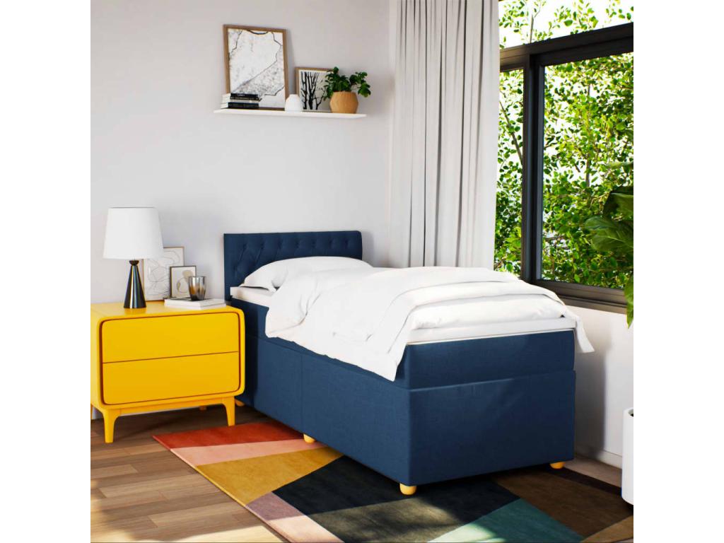 Bed base in Vertchez with blue mattress 80x200 cm fabric