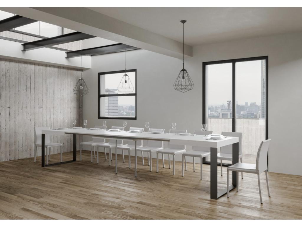 Meublita Extendable Dining Table - White - 4-Leg Base - 5 Slim Extension Leaves - Extends from 160 to 420cm