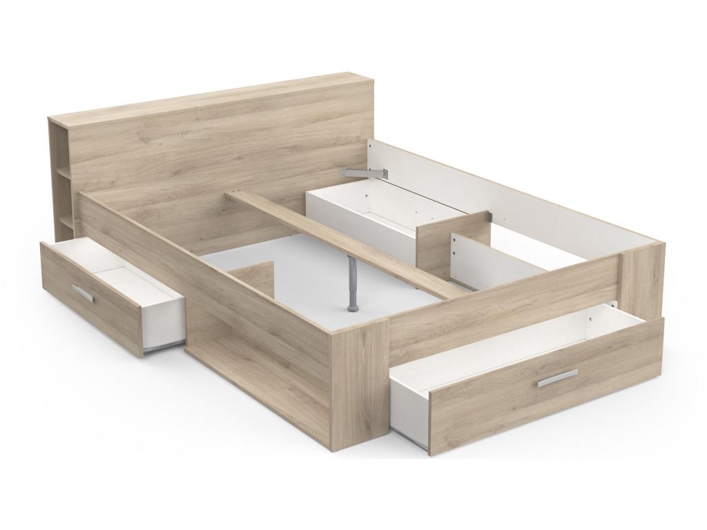 Vertchez oak-colored adult bed - length 169 x depth 226 x height 74 cm