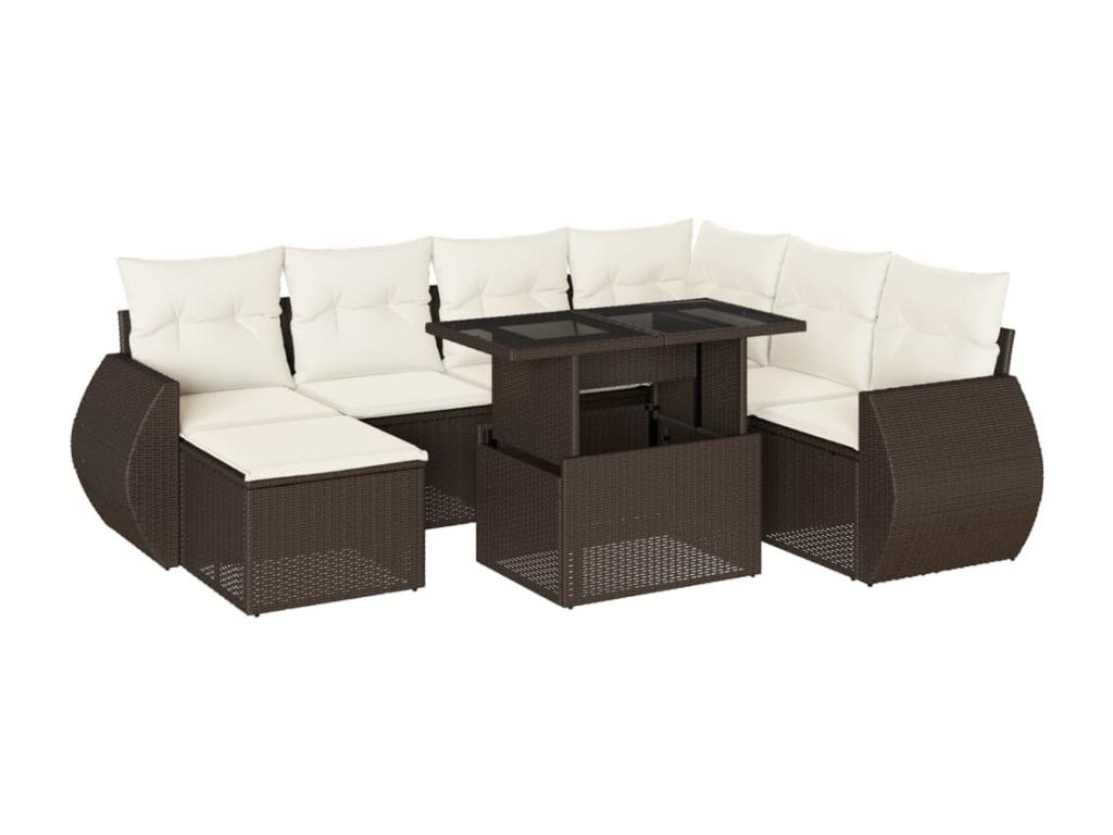 8-piece garden furniture set with brown resin wicker cushions