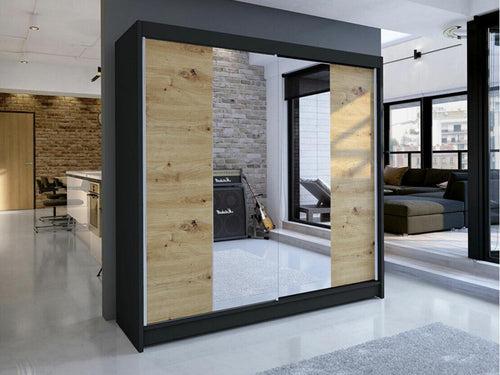 Meublita 138 Black Wardrobe - Oak Meublita 215x180x58cm Sliding Wardrobe Doors