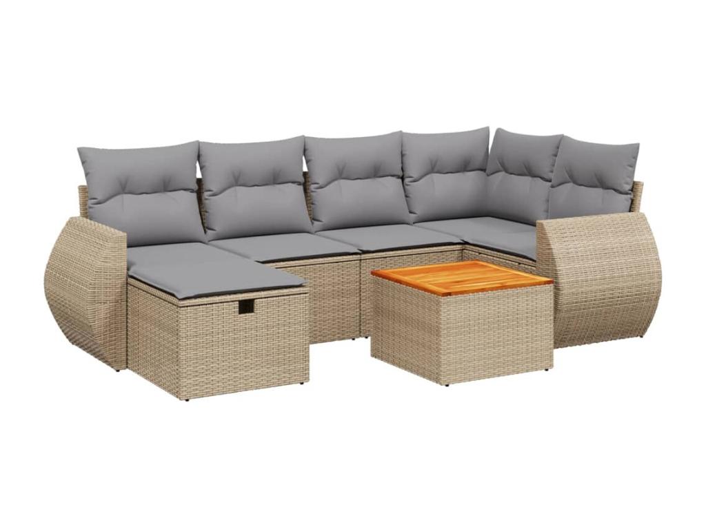 7-piece garden furniture set with cushions, beige woven resin, by MéVertchez