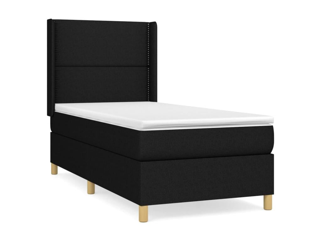 Upholstered bed base and mattress, black, 80x200 cm, fabric