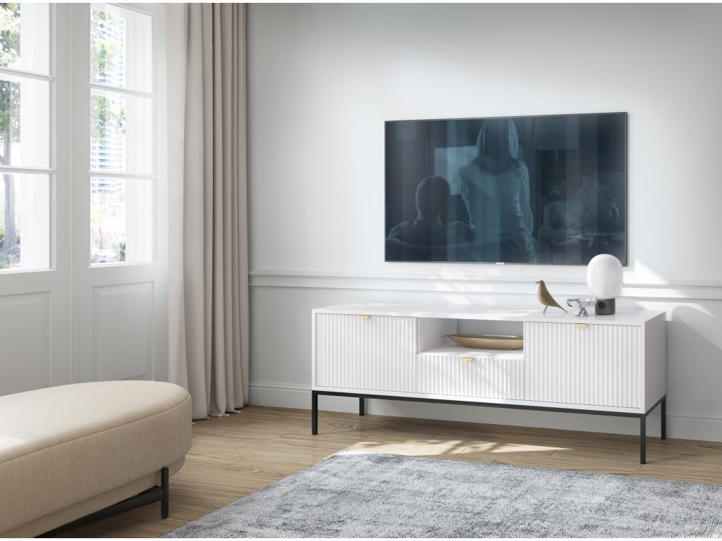TV stand - 154 cm - white with black legs - Vertchez
