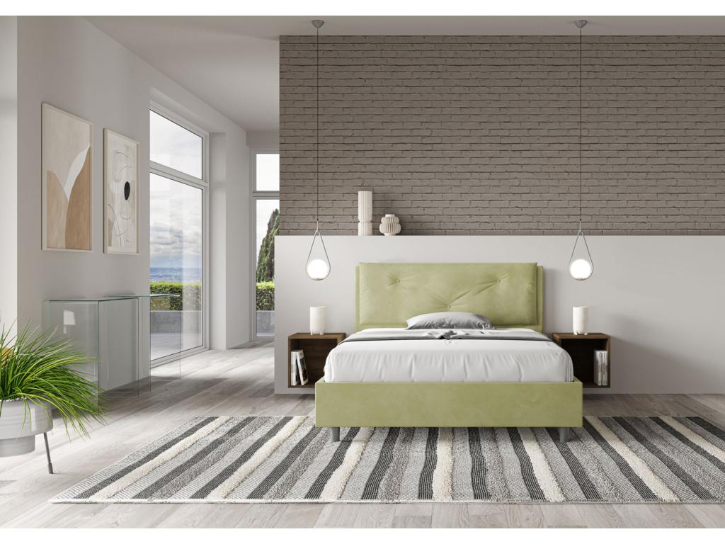 Double bed without slatted base, upholstered, 140x200 cm, green microfiber, Vertchez Large