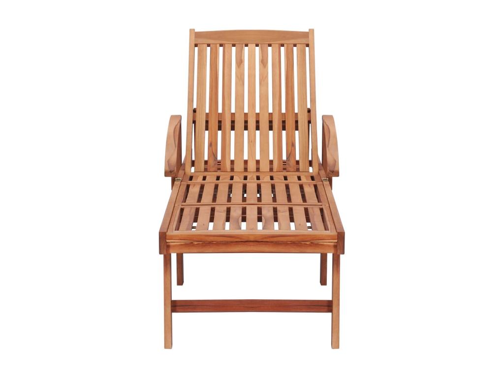 Chaise longue with bright green cushion. Solid teak wood.