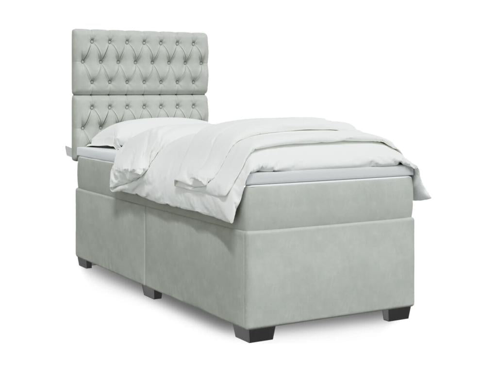 Bed base and mattress in Vertchez, light grey, 80x200 cm, velvet