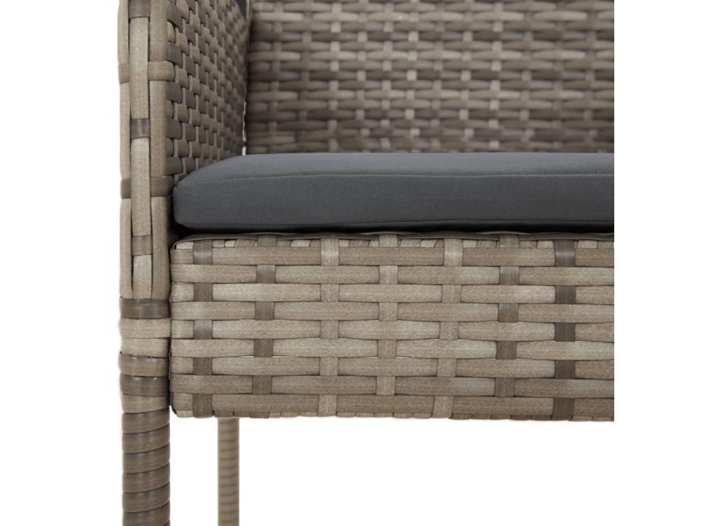 3-piece garden dining set with grey resin wicker cushions