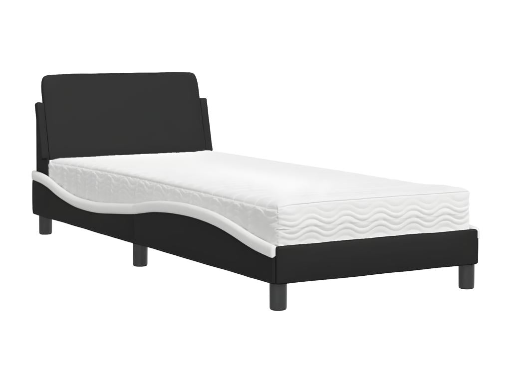 Bed with black and white 90x200 faux leather mattress