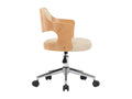 Cream swivel office chair with bent wood and faux leather
