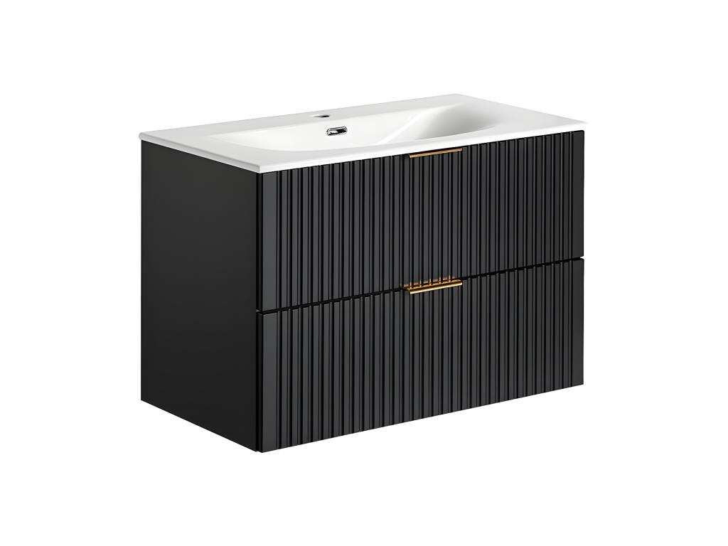 80cm Vertchez Black Single Inset Basin Vanity Unit