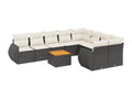 10-piece garden furniture set with cushions, black woven resin