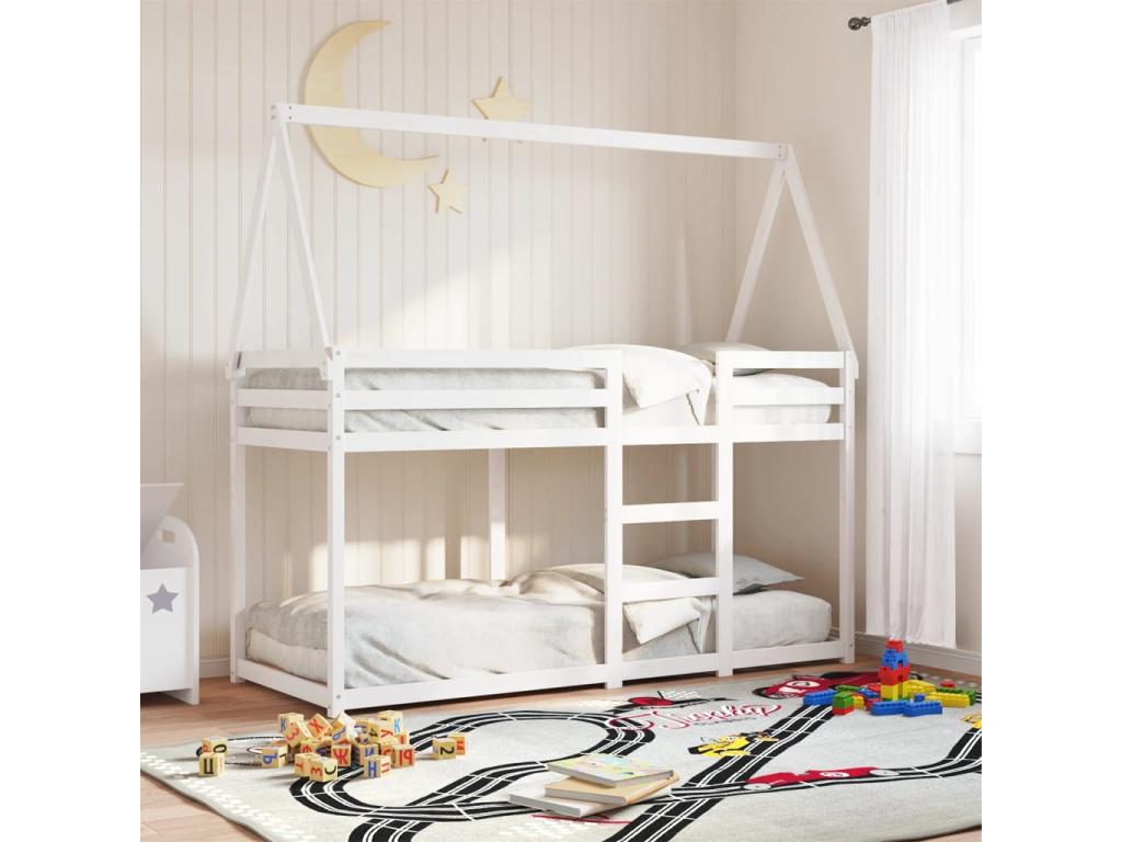 Bunk bed without mattress, white, 75x190 cm, solid pine wood