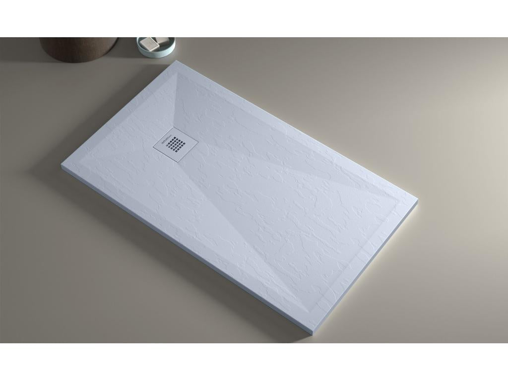 Vertchez Plus grey slate finish shower tray with coloured drain cover - 80x80 cm