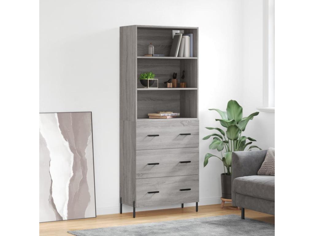 Vertchez tall sideboard, grey, 69.5x34x180 cm, engineered wood