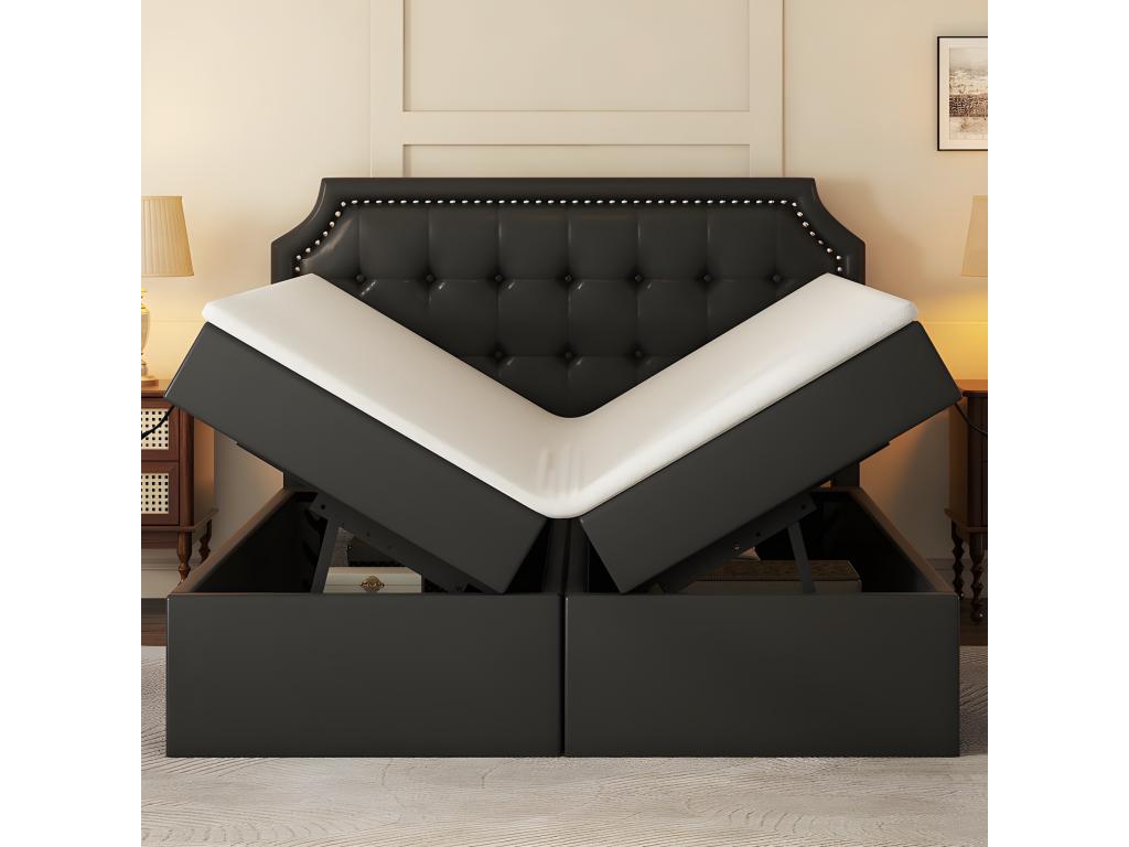 Storage bed 140x200cm upholstered in faux leather - open on both sides - Black