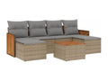 7-piece garden furniture set with cushions, beige woven resin
