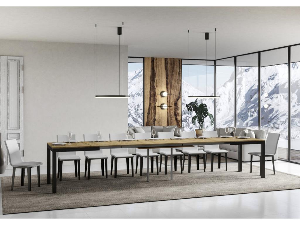 Vertchez evolution extendable dining table - Natural color - 4-leg support - Extendable width 120 to 380cm