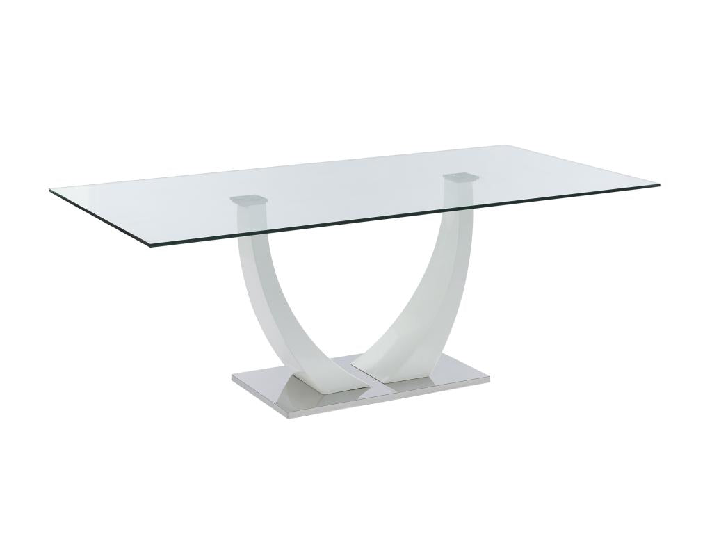 Dining table for 8 people in tempered glass, MDF and stainless steel - White - Meublita II