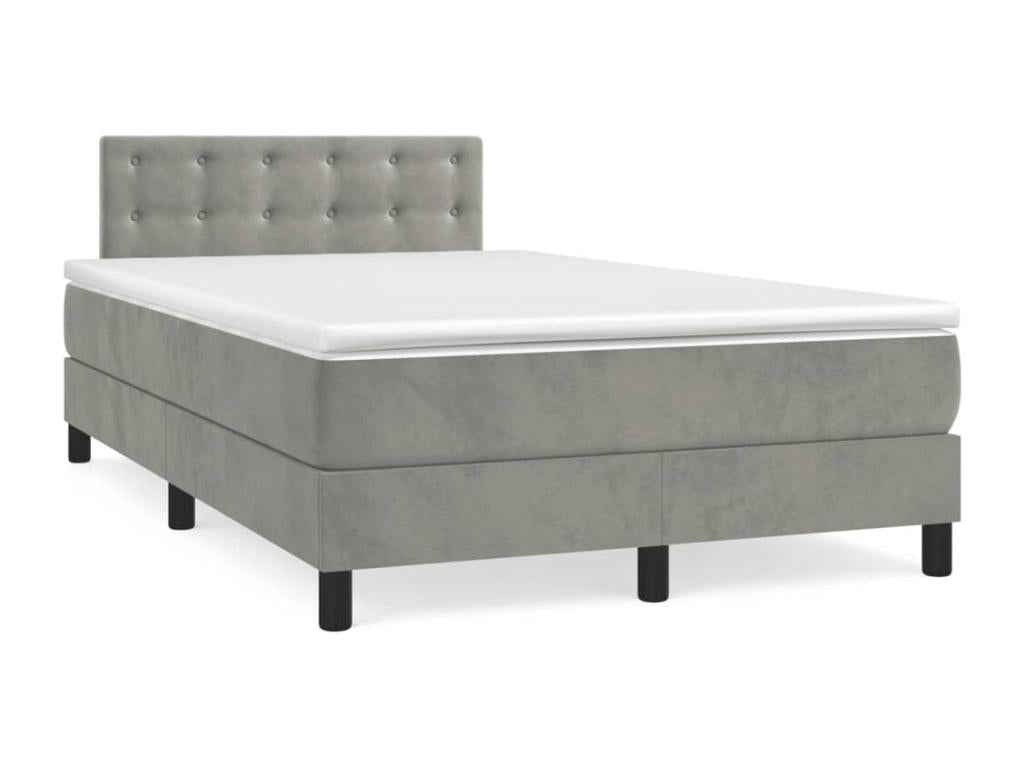 Upholstered bed base and mattress, light grey, 120x200cm, velvet