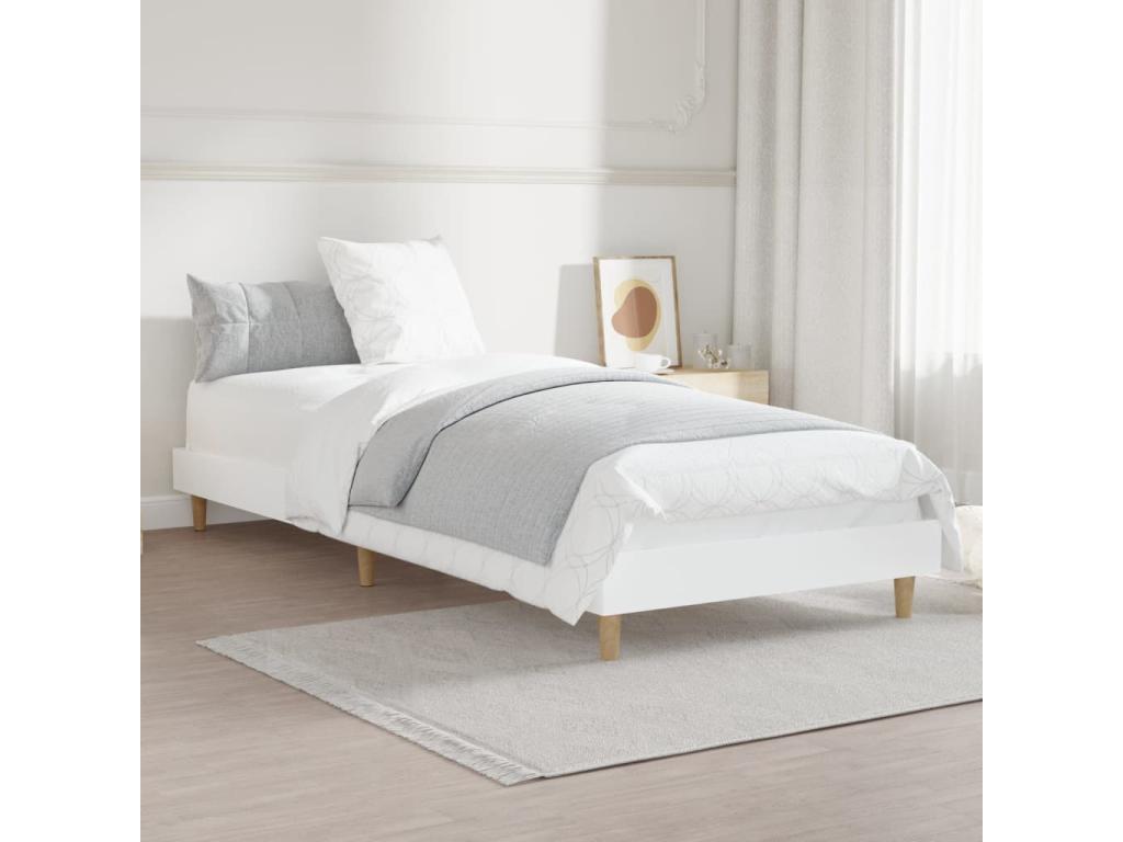 Bed frame without mattress, white, 75x190 cm, engineered wood
