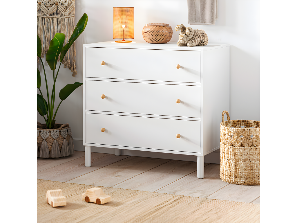 Vertchez 60x120 baby cot and 3-drawer chest - White