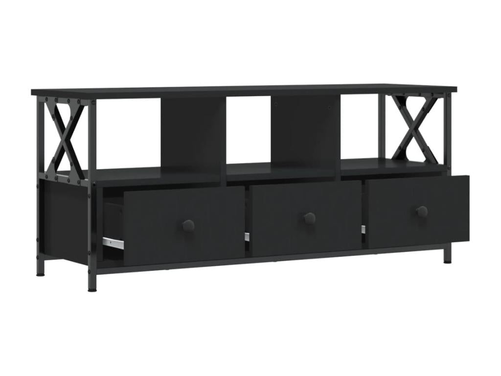 Black TV stand 102x33x45 cm engineered wood and iron