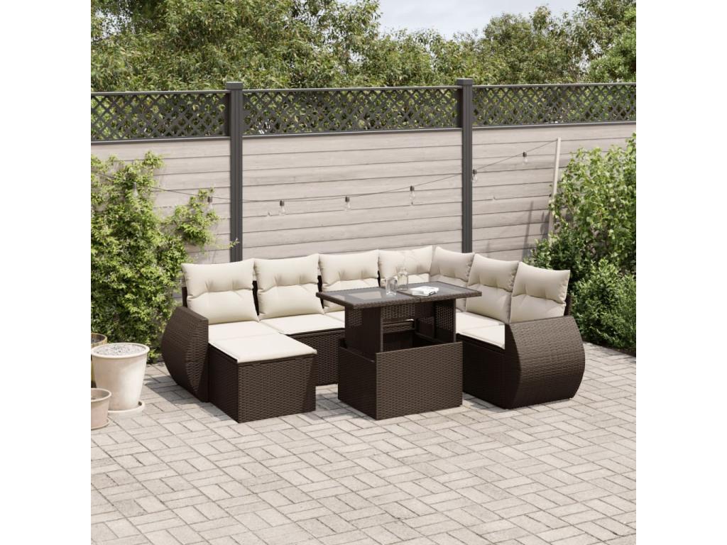 8-piece garden furniture set with brown resin wicker cushions