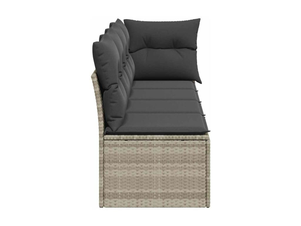 Garden sofa and cushions, 4-seater, light grey woven resin