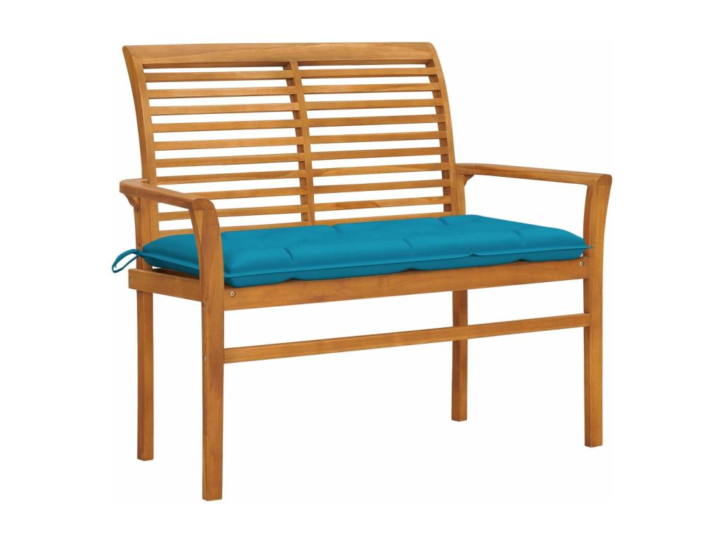 Garden bench with light blue cushion, 112 cm, teak wood
