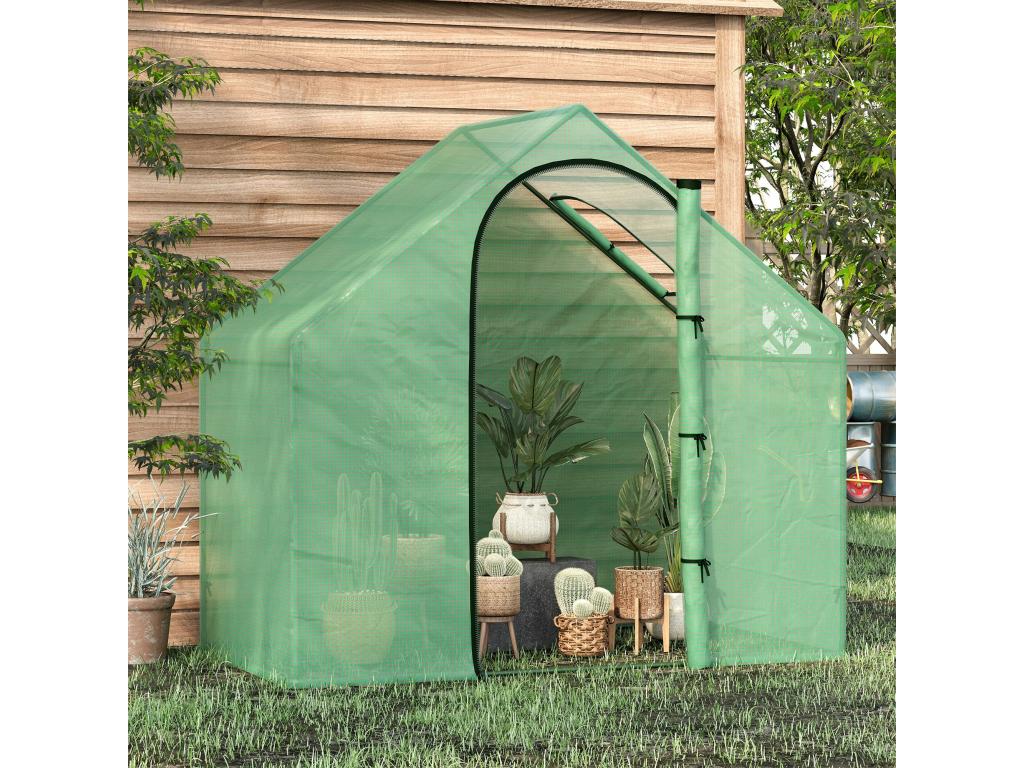 Garden greenhouse for balcony or terrace, greenhouse for tomatoes, 1.8L x 1W x 1.68H m, steel, waterproof, transparent PE, green