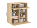 Wall-mounted TV unit with LED lighting, oak finish, 58.5x30x60.5 cm