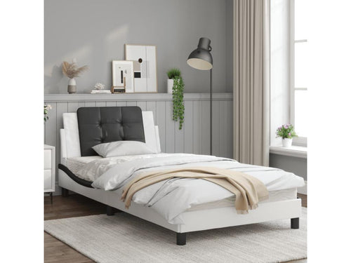 Black and white bed frame and headboard, 100x200 cm, faux leather