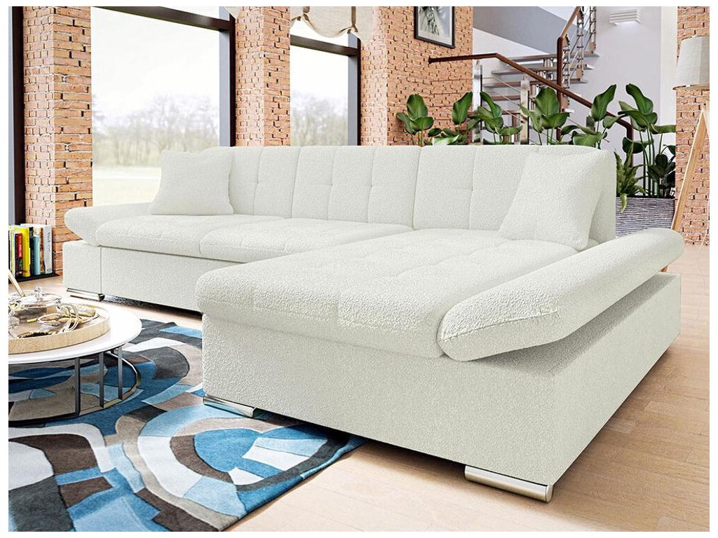 Vertchez 250 White Corner Sofa with Sleeping Function and Bedding Box, 278x161x76cm
