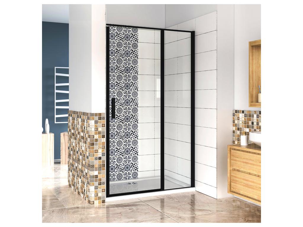 Pivot shower door 140x185cm, black shower door in 6mm anti-limescale glass, for alcove installation