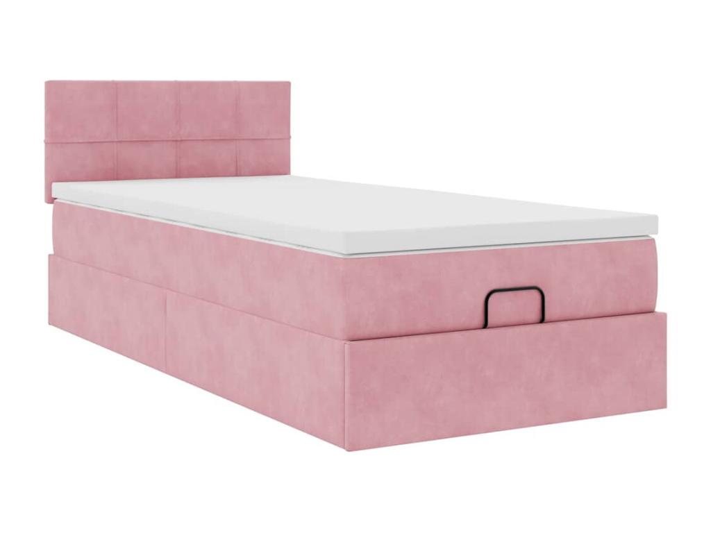 Ottoman bed frame with pink velvet mattress 100x200 cm