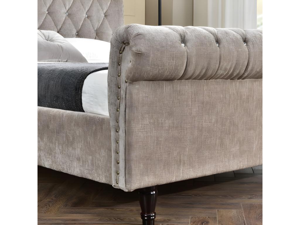 Meublita Luxury Velvet Bed - Beige Fabric - 160x200 cm