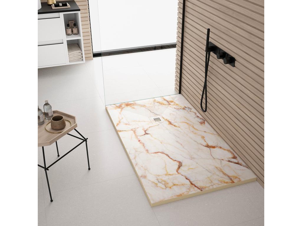 Cream marble shower tray with smooth finish, Vertchez 3D color grid - 160x90 cm