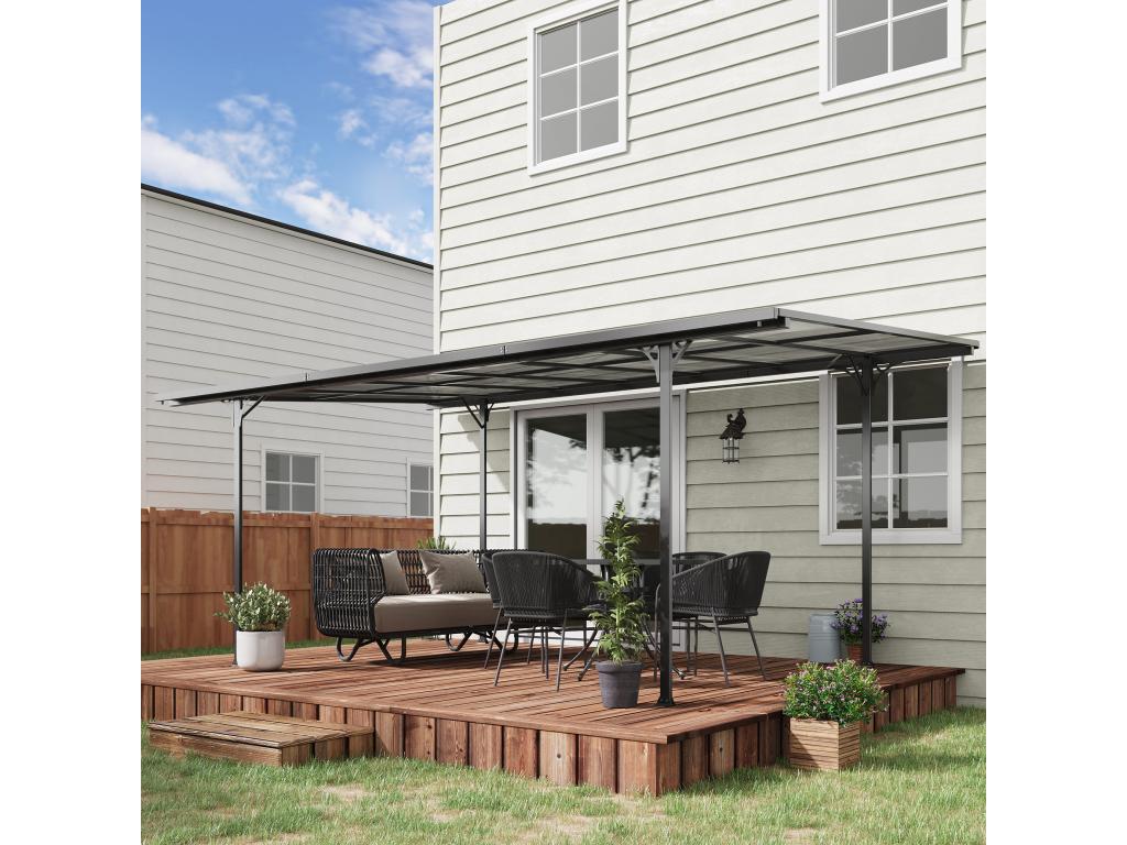 Rigid lean-to furniture alu steel- polycarbonate roof dim- 5L x 2.99lx 2.23H m gray