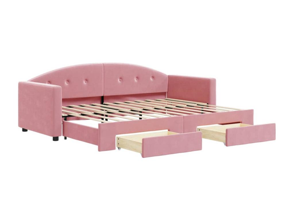 Daybed with trundle and drawers, pink, 80x200 cm, velvet