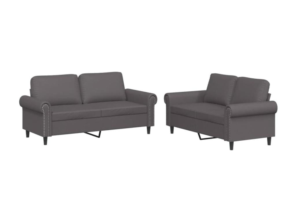 2-piece sofa set with cushions, grey faux leather