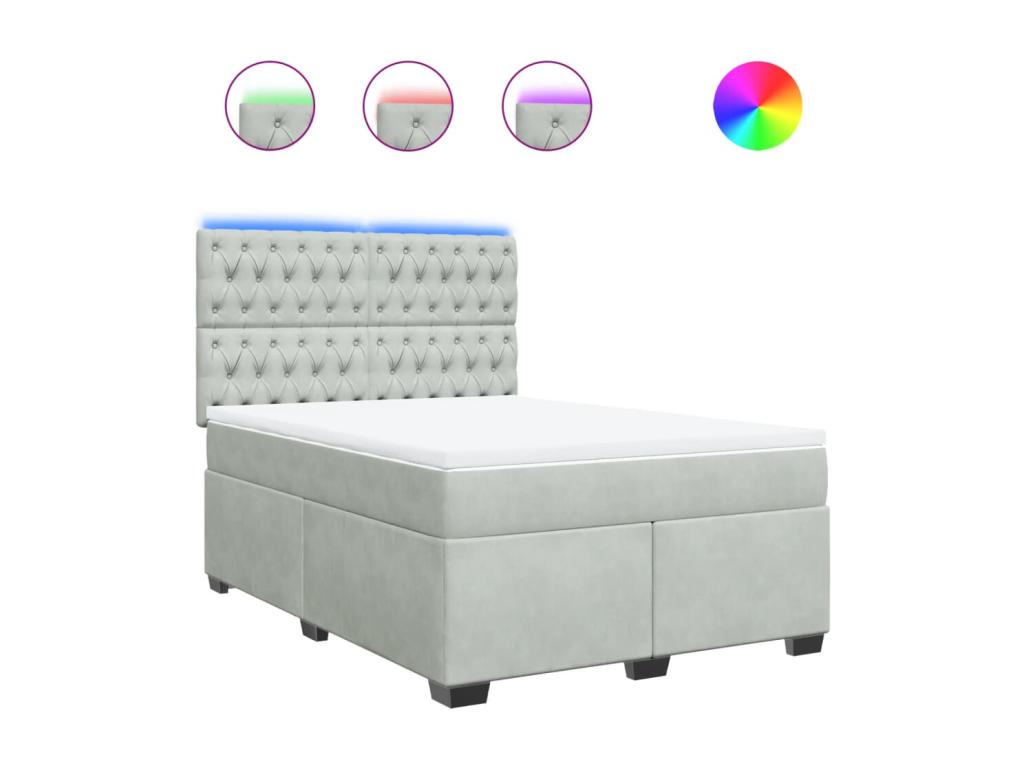 Bed base and mattress in Vertchez, light grey, 140x200cm, velvet